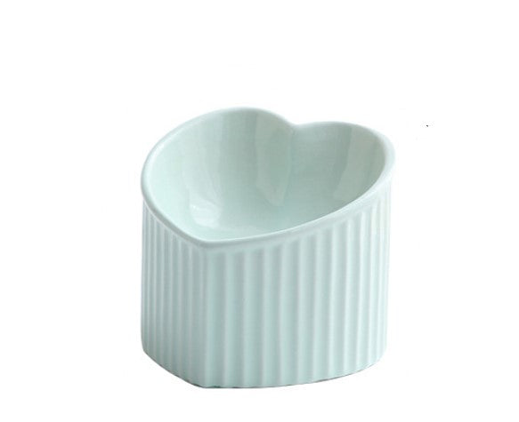 Elevated Ceramic Heart Shaped Raised Pet Bowl with Slanted Design for Cats