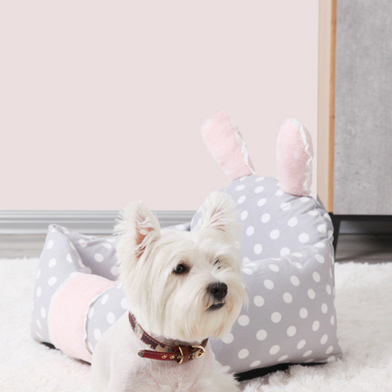 Cute Bunny Rabbit Ears Pet Bed with Washable Cushion for Cats or Small to Medium Sized Dogs