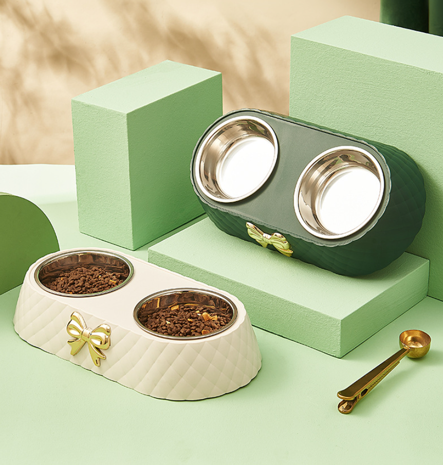Classy Elegant Pet Bowl with Elevated Stainless Steel Removeable Bowls For Easy Cleaning