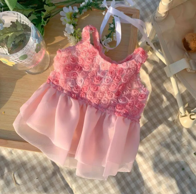 Kawaii Princess Style Aesthetic Rosette Tulle Dog Dress for Small to Medium Dogs