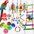 Parrot Parakeet Combination Toy 15-Piece Set or 13-Piece Set Wooden Bead Rotating Ladder Swing Stand Wooden Ladder Chewing Toy