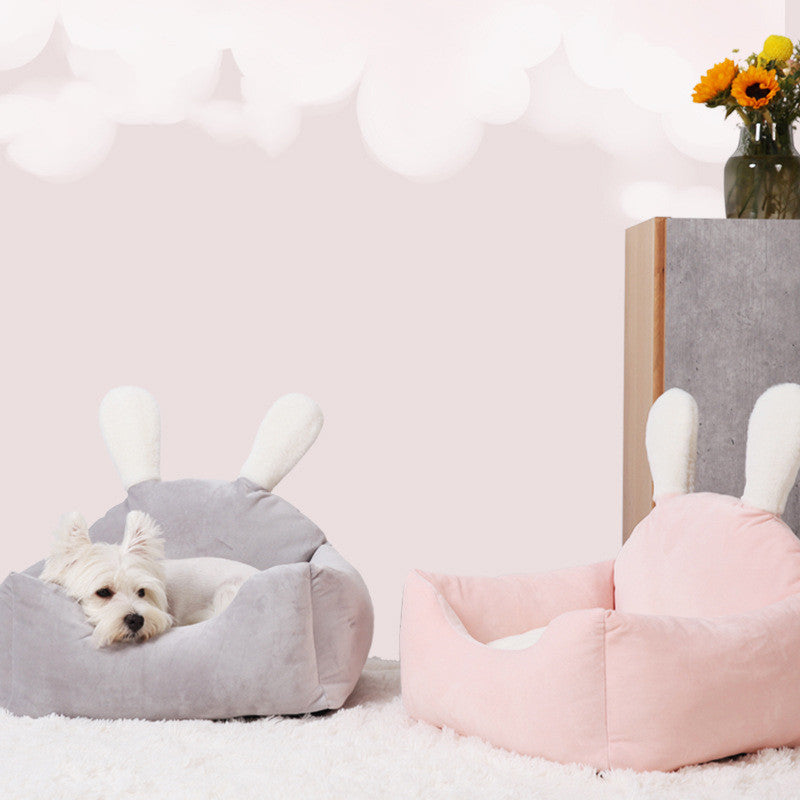 Cute Bunny Rabbit Ears Pet Bed with Washable Cushion for Cats or Small to Medium Sized Dogs