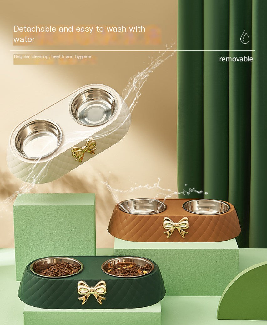 Classy Elegant Pet Bowl with Elevated Stainless Steel Removeable Bowls For Easy Cleaning